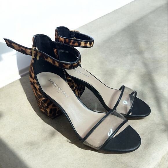 Kenneth Cole Women's 6M Hannon Block Heeled Sandal Ankle Strap Open Toe Leopard - Picture 2 of 7